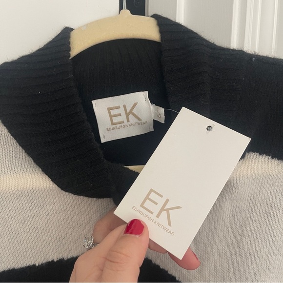 NWT Edinburgh Knitwear Black White Turtleneck Sweater cashmere - Picture 2 of 4